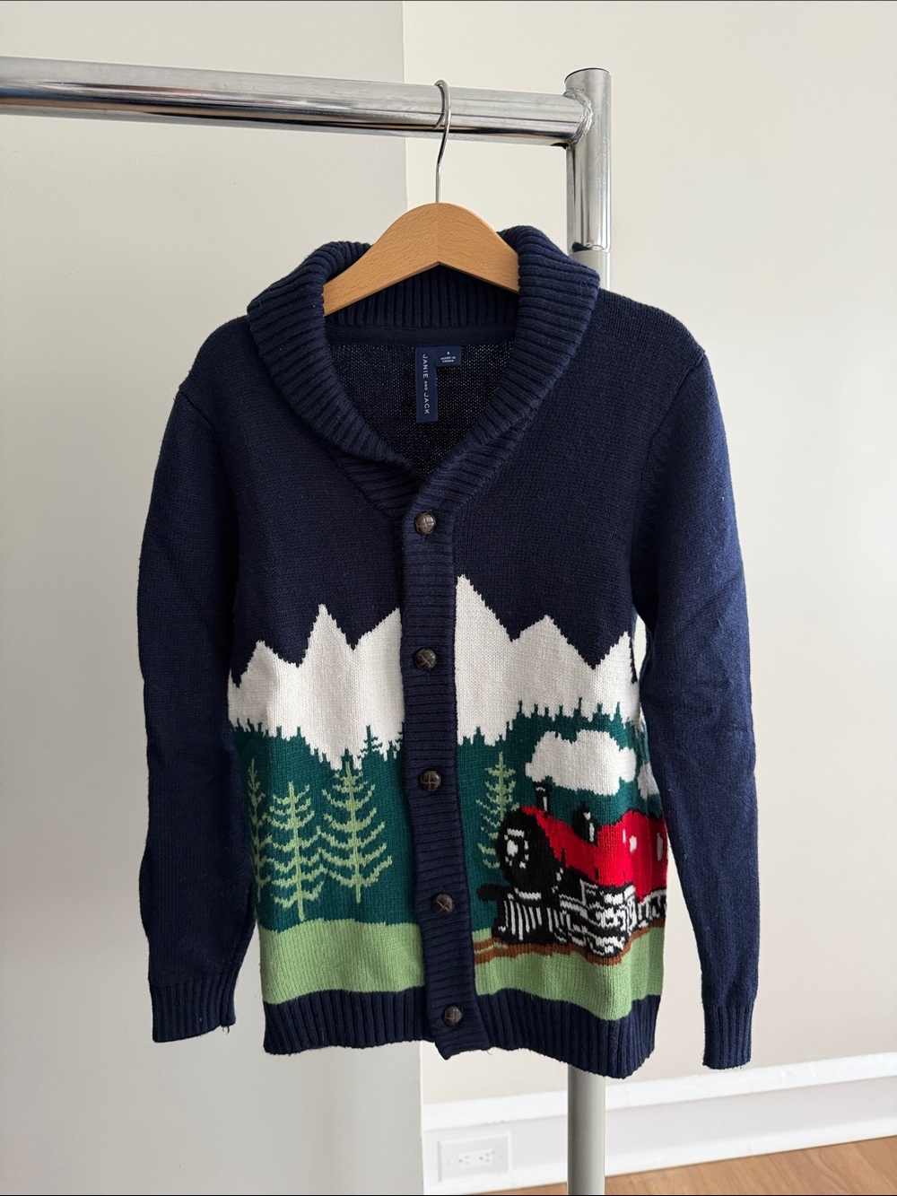 Janie and Jack The Train Cardigan Boys Size 6 Blue